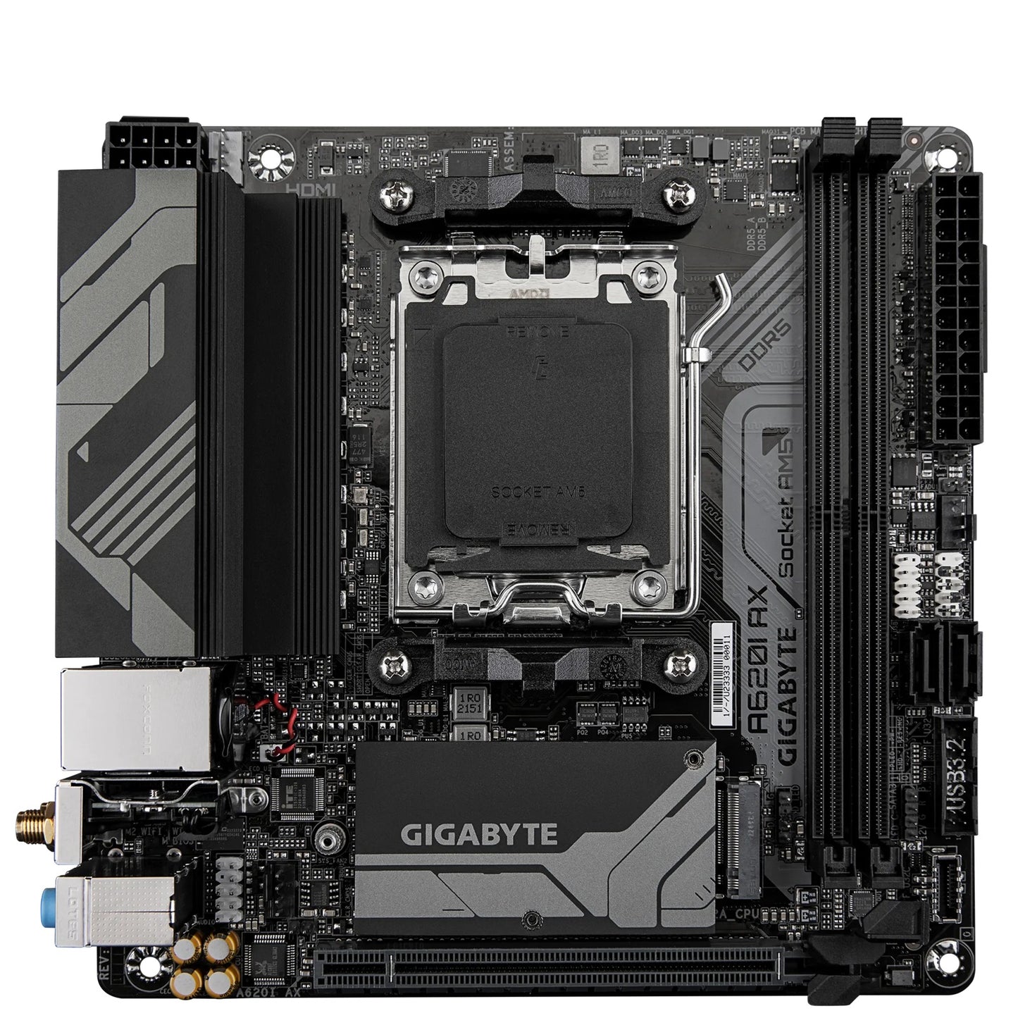 Gigabyte M/B A620I AX 1.0, AMD AM5, 2 x DDR5 up to 128 GB, 1 x HDMI, 1 x PCI Express x16, 1 x M.2, 2 x SATA, 4x USB 3.2