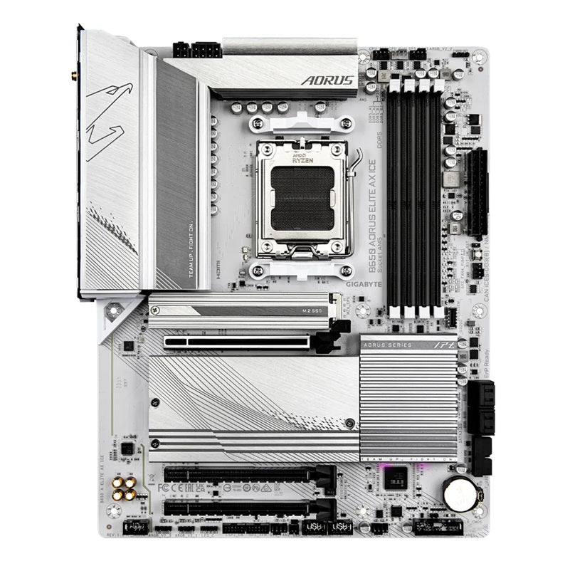 Gigabyte B650 AORUS ELITE AX ICE AMD B650 AM5 ATX Motherboard 4x DDR5~192GB,3x PCIe x16, 3x M.2, 4x SATA 6, 2x USB 3.2, 1x USB-C, 2x USB 2.0