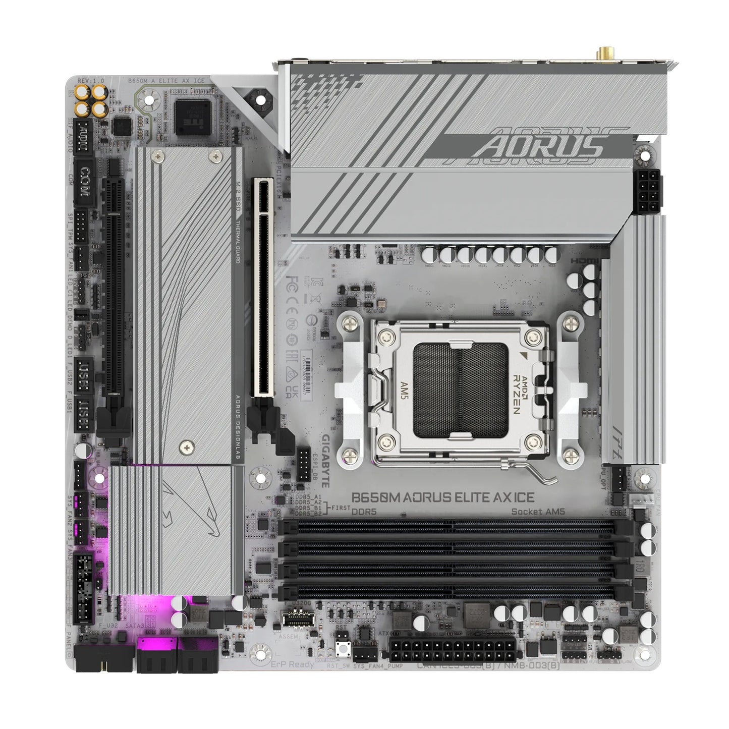Gigabyte B650M AORUS ELITE AX ICE AMD B650 AM5 ATX Motherboard 4x DDR5~256GB,1x PCIe x16, 2x M.2, 4x SATA 6Gb/s, 2x USB 3.2, 1x USB-C, 4x USB 2.0