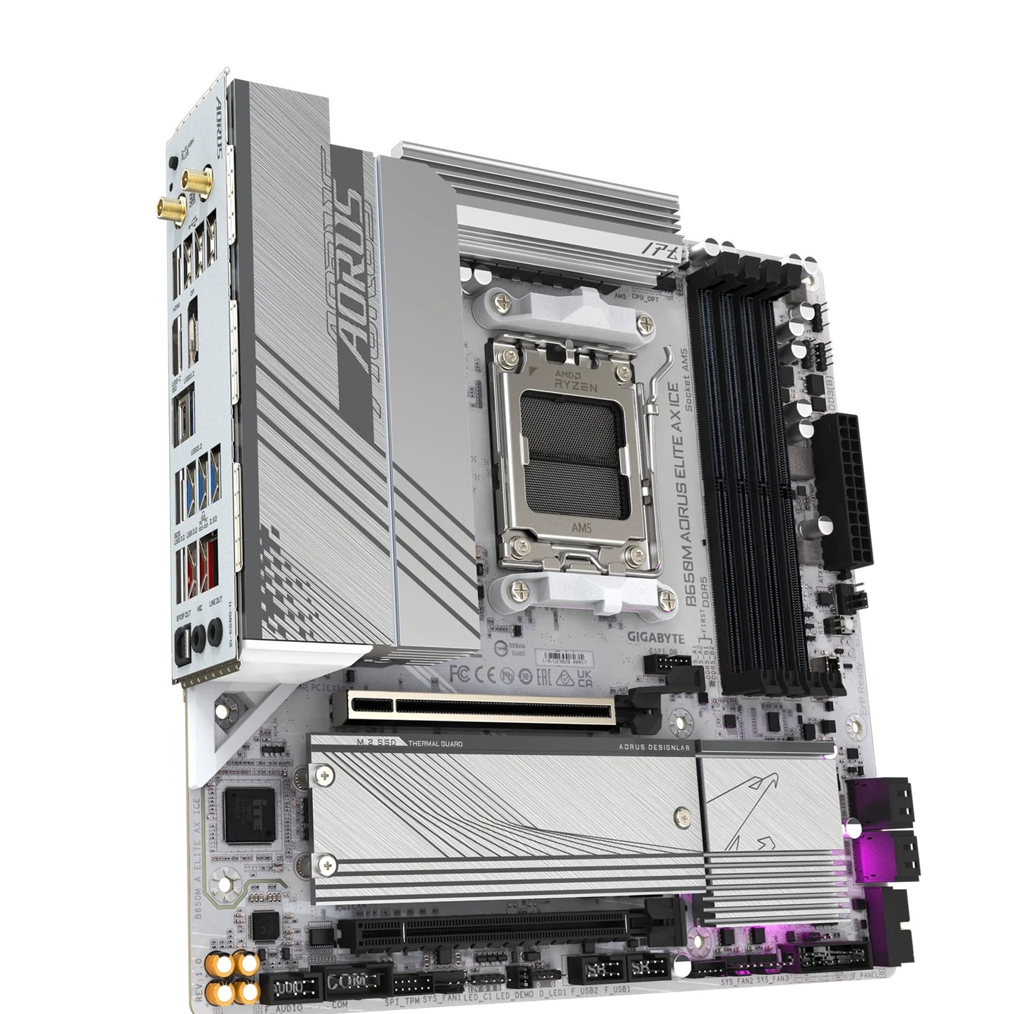 Gigabyte B650M AORUS ELITE AX ICE AMD B650 AM5 ATX Motherboard 4x DDR5~256GB,1x PCIe x16, 2x M.2, 4x SATA 6Gb/s, 2x USB 3.2, 1x USB-C, 4x USB 2.0