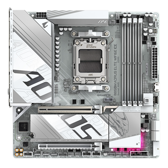 Gigabyte B850M A ELT WF6E ICE, AMD AM5, 4 x DDR5 up to 256 GB, 1 x HDMI, 1 x PCI Express x16, 2 x M.2, 4 x SATA, 9 x USB 3.2