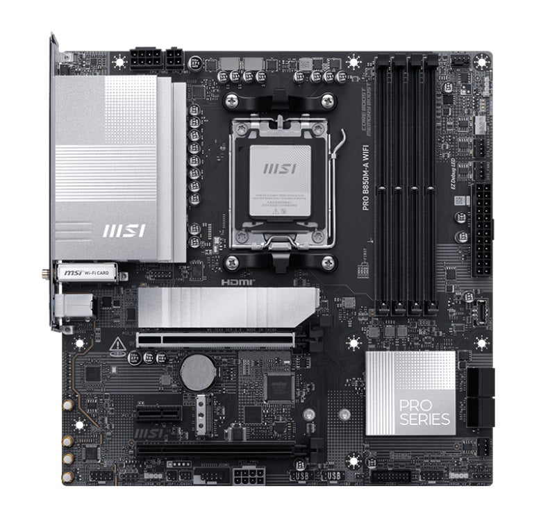 MSI PRO B850M-A WIFI, AM5, 4x DDR5 256GB, 1x HDMI, 1x PCI-E x16 slot, 3x M.2,4x USB2.0, 3x USB C, Wi-Fi 7